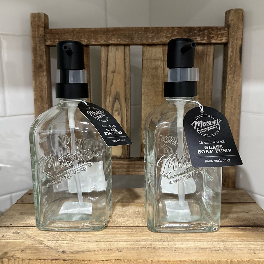 🆕 Set of 2 | Mason Glass Soap Dispensers!